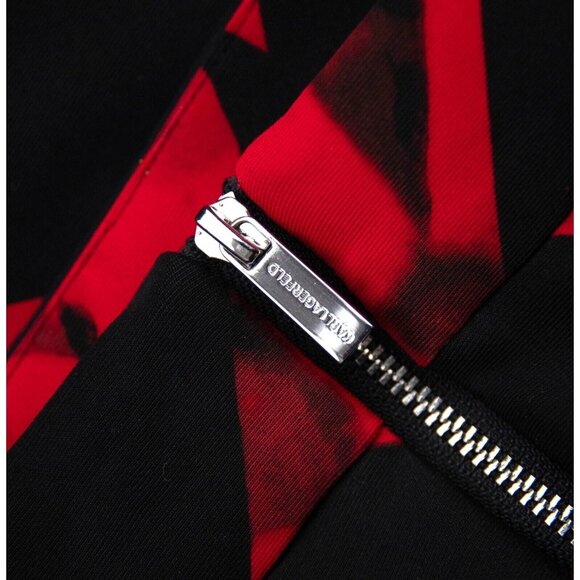 Karl Lagerfeld Skirt Waist 35" Black Red Abstract Floral Midi Lined Dressy Chic - Picture 3 of 5